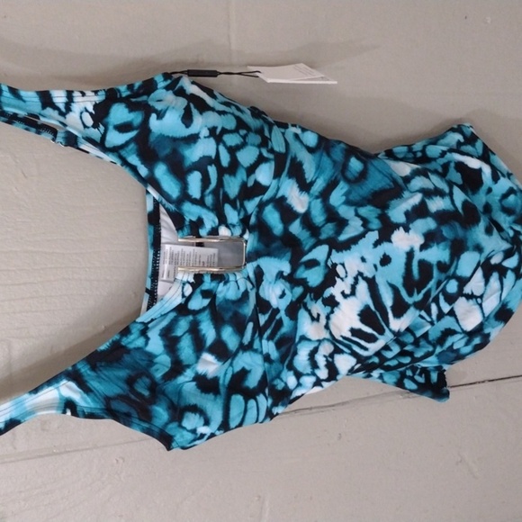 NWT Calvin Klein Aqua Blue Gold accent Tankini Top Small - Picture 2 of 9